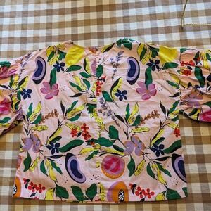 TCEC women's large EUC modern floral puff sleeves blouse